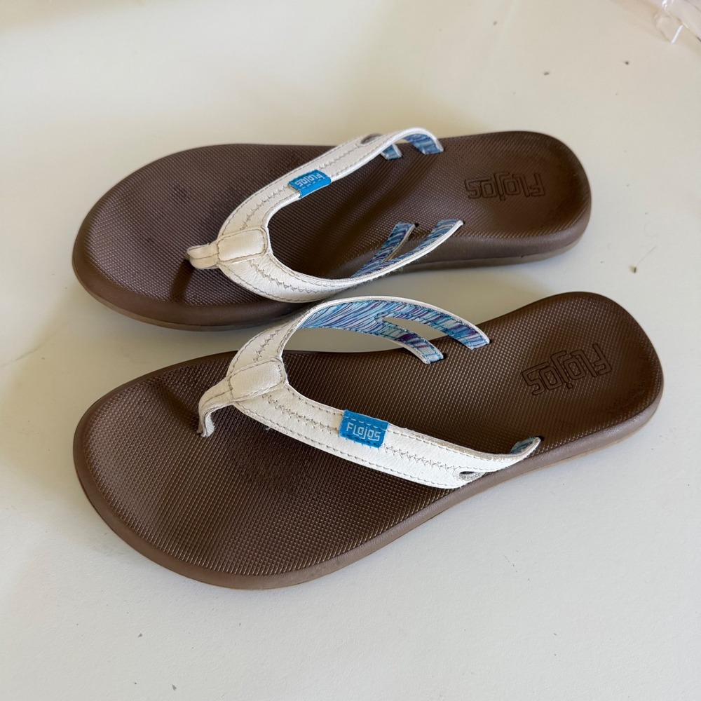 Flojos Womens Brown White Flip Flop Sandals Size M Multi Color Strap Lining